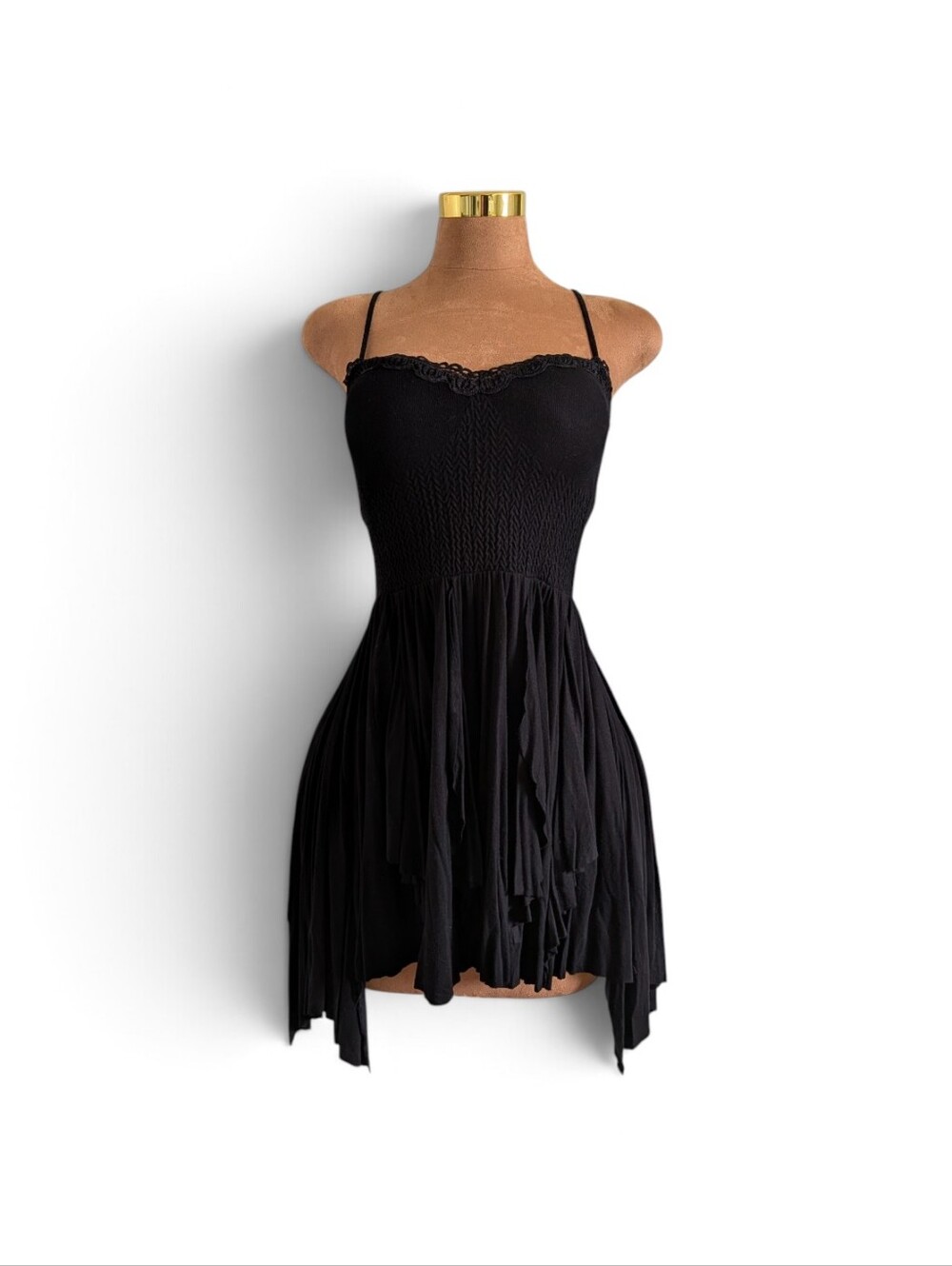 Free People Black Ruffle Mini Slip Dress